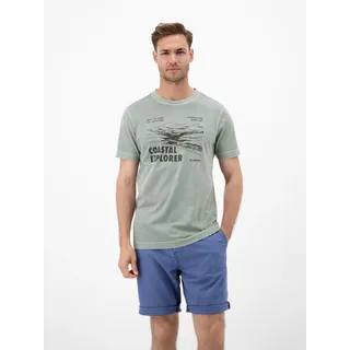 T-Shirt LERROS "T-Shirt mit O-Neck und Frontprint", Herren, Gr. S, grün (storm grau), 100% Baumwolle, Rundhals, Shirts T-Shirt