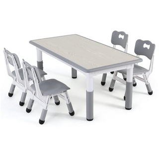 TLGREEN Kindersitzgruppe Kindertisch mit 4 Stühlen, Kindermöbel, Quadratischen Tisch Höhenverstellbar Plastik grau 120 cm