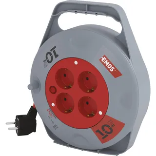 EMOS P19510 Kabeltrommel, SCHUKO, 4 Steckdosen, Länge 10m, 1,0mm2, PVC, rot (1928141000)