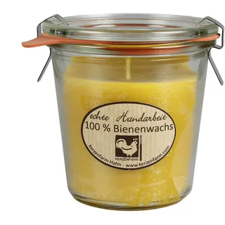 Kerzenfarm Hahn Bienenwachskerze im Original Weckglas, 290 ml, Kerze aus reinem Bienenwachs, Naturprodukt, echte Handarbeit, 93 mm x Ø 90 mm