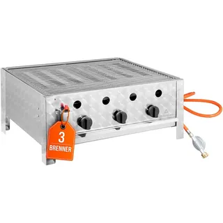 GastroHero Gas mit 3 Brennern, 10 kW, 650 x 570 x 270 mm, Outdoor Kombibräter Tischgrill für Gastronomiebedarf