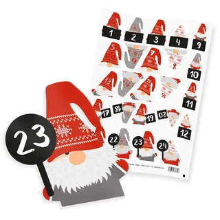 itenga 24x Sticker Aufkleber Motiv Wichtelbande Zahlen Figuren Weihnachten Adventskalender Geschenke Dekoration in Freiform