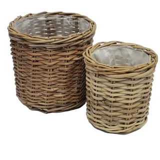Casa Moro Flechtkorb Rattan Korb Siena rund mit Folie Blumenkorb Pflanzenkorb (Flechtkorb Allzweckkorb Deko Rattankorb), Weidenkorb aus Natur Rattan handgeflochten braun 29 cm
