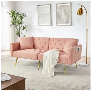 MODFU Schlafsofa Platzsparende Lösung für kleine Wohnungen: 2-Sitzer-Sofa, Set 1 Teile, Mit verstellbarer Rückenlehne aus weichem Teddy-Stoff, 177x78x74 cm rosa