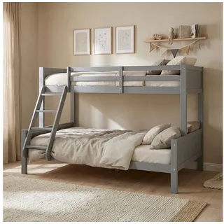 Homestyle4u Etagenbett Hochbett 90 x 200 cm Kiefer massiv grau