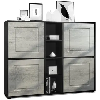 Möbelhandel Klipenstein Highboard NOAH V3, Kommode Schrank Landhaus, Korpus Schwarz matt