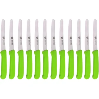 GRÄWE Tafelmesser 12 Stück, Messerset zum Schneiden, 12er Pack Brötchenmesser, Frühstücksmesser mit einseitigem Wellenschliff, Brotmesser, scharfe Messer für Brotzeit, 21 cm - Grün
