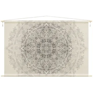 Bilderdepot24 Wandteppich modern Mandala Aquarell Muster Ornamente schwarz-weiß, rechteckig, Höhe: 2.6 mm, großes Wandbild aus Natur-Baumwolle Wandbehang Stoffbild Tuch Wollseil schwarz 110 cm x 73 cm x 2.6 mm