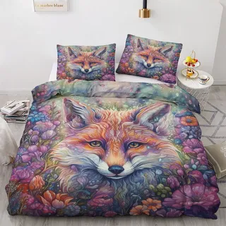 GEDAEUBA Sommer Bettwäsche 135x200 Fuchs - Waldtiere Bettbezug 135 x 200 2er Set, Wendebettwäsche und Kissenbezug 80x80, Weiche & Atmungsaktive Mikrofaser Bettwäsche-Sets mit Reißverschluss