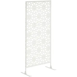Outsunny Metall Außensichtschutz mit Stand Expansionsschrauben Weiß | Dekorativer Außentrenner, freistehendes Sichtschutzpaneel, für Garten, Hinterhof, Terrasse, Pool, Whirlpool