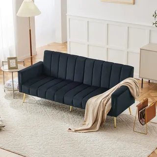 Merax Klappbares Schlafsofa 2 Sitzer Sofa mit Schlaffunktion Schlafcouch Bettsofa mit Großer Liegefläche von 220 cm L × 104 cm B, Couch fürs Wohnzimmer/Schlafzimmer/Gästezimmer, Schwarz