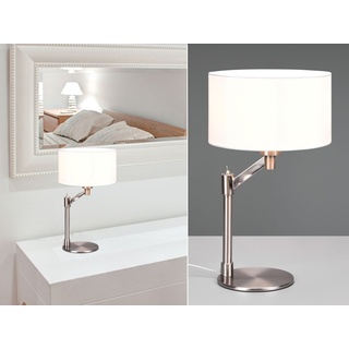 Große LED Tischlampe Silber & Stoffschirm Weiß für Fensterbank & Nachttischlampe