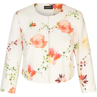 APART Fashion Damen Floral Satin Blazer, Leichte Creme Jacke, 3/4 Ärmel Casual Jacke, Elegant Cropped Passform, Rundhals Business Jacke, Hakenverschluss, Hochzeitsgast Outfit - 36