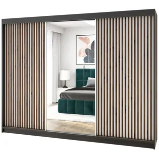 A&J MöbelLand Schwebetürenschrank FARA 200 x 215 x 59,5 cm Schwarz/Grau