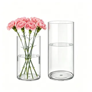 Koelaa 2 Teiliges Set Acryl-Blumenvasen, Transparente Unzerbrechliche Kunststoff-Zylindervasen für Frischblumen & Trockenblumen, Vasen-Set für Blumenarrangement, Tischdeko, Hochzeit (10x20 & 12x30cm)