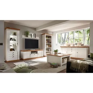 Landhaus Wohnwand 577cm pinie weiß wotan eiche Anbauwand Bücherregal 66381470