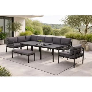 Gardissimo Hohe Dining Aluminium Dining Eck Lounge Set Larino | Ausziehbarer Tisch, Verstellbares Kopfteil, Spiegelverkehrt Aufbaubar