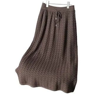 Röcke Damen,Damen Midi Rock Braun Elastic High Taille Gestrickte Spitze Cutout Gerader Rock Slit A-Line Ruched Elegant Herbst Winter Lange Röcke Für Mädchen Damen