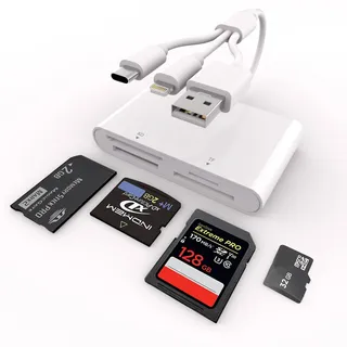 Memory Stick Pro Duo Adapter für iPhone/Android/PC, 4-in-1 SD/TF/MS/XD-Bildkartenleser mit Lightning/USB/USB-C-Anschluss Speicherkartenleser, Memory Stick Pro Duo-Lesegerät für Sony Plug & Play