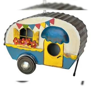 DanDiBo Ambiente DanDiBo Vogelhaus zum Aufhängen Metall Deko Wohnwagen Wetterfest 96254 Nistkasten Futterstation für Vögel Shabby mit Kette Caravan Camper Balkon