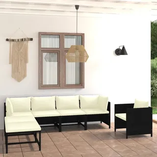 vidaXL Garten-Lounge-Set 7-tlg. schwarz/cremeweiß
