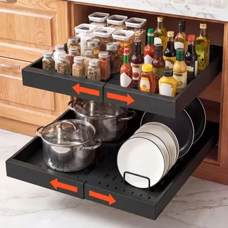 Vevor 2 x Teleskopschubladen Ausziehbare Küchenschrank-Organizer 31-48 cm, 52 cm Tiefe Auszugsschubladen für Schränke, Erweiterbare Auszugsschubladen für Küchenschränke mit Nano-Klebestreifen,