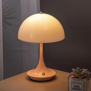 LED Tischlampe Kabellos Akku Pilz Lampe Tischleuchte USB Aufladbar mit Touch Dimmbare 3 Helligkeitsmodi Dekoratives Mushroom Lamp Acryl Lampenschirm Nachttischlampe für Bett Schreibtisch BüRo,Rosa