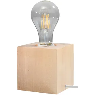 Tischleuchte Holz Landhausstil Nachttischlampe natur Tischlampe E27, quadratisch ohne Lampenschirm, LxBxH 10x10x10 cm