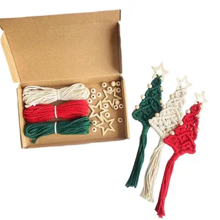 Generisch Weihnachts-Makramee-Set, Weihnachtsbaum-Makramee-Set, Handgefertigter Makramee-Baumschmuck, Makramee-Zubehör-Set, Makramee-Starter, Weihnachtsbaum-Anhänger für Weihnachtsdekoration