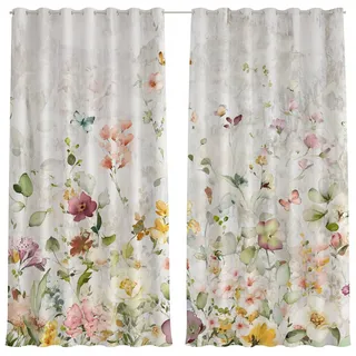 Bilderdepot24 Outdoorvorhang Wetterfest Gardinen Natur Blumen Aquarell Blumenwiese Schmetterlingen (2 St), Ösen, blickdicht, Outdoor-geeigneter Vorhangstoff 370 g/m2, Outdoor Vorhang Balkon Terrasse Verdunkelungs Vorhänge Sonnenschutz rosa 100 cm x 235 cm
