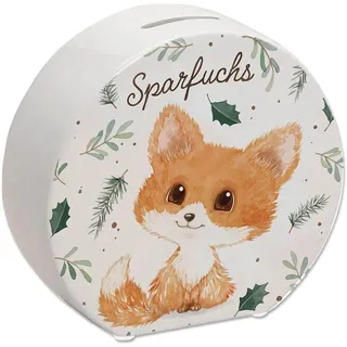 Babyfuchs Spardose mit Spruch Sparfuchs EIN niedliches Sparschwein für den Schreibtisch Fuchs Kinder niedliche Natur Sparbüchse Waldtiere Aquarell Kinderzimmer Winter Wald