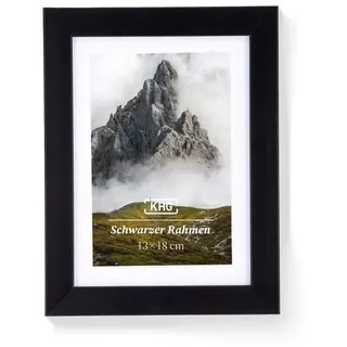 KHG Bilderrahmen 13x18 cm Schwarz, für 1 Bilder (stabile Glasfront, MDF-Holz-Rahmen foliert & Passepartout, 1 St), Premium-Rahmen für Fotos, Poster, Zertifikate & Collagen schwarz 13 cm x 18 cm x 2.8 cm