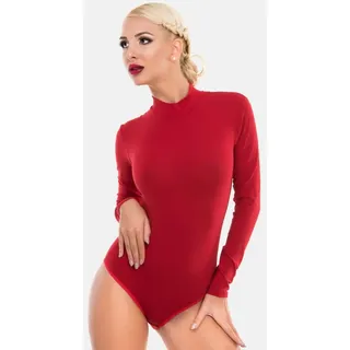 Evoni Body für Damen Langarm Blusenbody mit Halbkragen rot XXL(44)