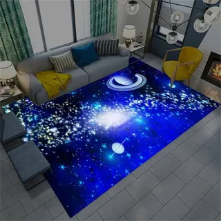 Star Galaxy Teppich, Wohnzimmerteppich Universum Planet Blau Lila Kinderteppich Junge Mädchen Raumdekoration Fußabtreter Badezimmermatte Flur Teppich Spielplatzteppich (Blau,60 x 120 cm)
