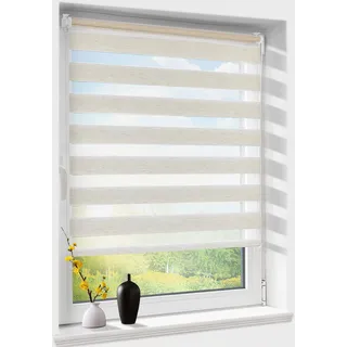 Doppelrollo klemmfix ohne Bohren, Duo Rollos für Fenster & Tür mit Bohren, Version 2026 Natur B90 x H220cm (Stoffbreite 50 cm), Fensterrollo lichtdurchlässig & verdunkelnd, Klemmrollo Sonnenschutz