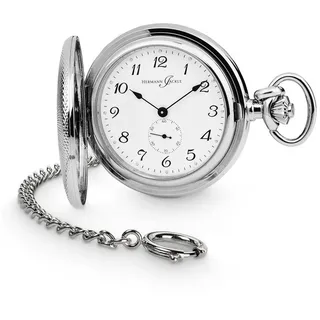 Hermann Jäckle Taschenuhr Freiburg Quarz, dezentrale Sekunde, 48 mm mit Kette und Reiseetui
