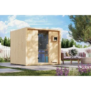 Karibu Saunahaus Außensauna Gartensauna 68mm Elementsauna VENTURA naturbelassen 219x224 cm ohne Zubehör