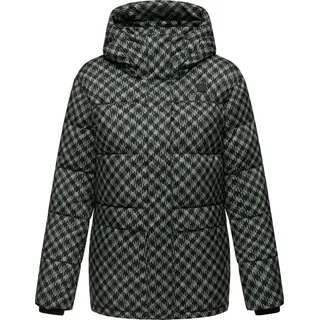 Ragwear Steppjacke Wikesh Print Wasserdichte Damen Winterjacke mit Hahnentritt-Muster grau|grün XS (34)