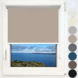Kassettenrollo Thermorollo Verdunkelungsrollo Seitenzugrollo Rollo nach Maß Breite 35-170 cm Höhe bis 190 cm zum Anschrauben und Kleben für Türen und Fenster Thermo Blackout Silber Farbe Beige