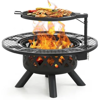 BALI OUTDOORS Feuerstelle mit Schürhaken, 81,3 cm, Feuerschale für draußen, Holzfeuerschale für draußen mit Grill