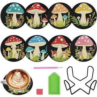 8 Stück DIY Diamond Painting untersetzer mit Halter, Cocktail Tassenuntersetzer, Diamant Malerei Gläser Untersetzer Deko Küchen, Basteln für Erwachsene Kinder (Diamond Painting untersetzer)