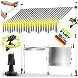 tillvex Klemmmarkise tillvex Balkonmarkise Markise Klemmmarkise Sonnenmarkise Handkurbel grau|weiß 120 cm x 400 cm x 200 cm