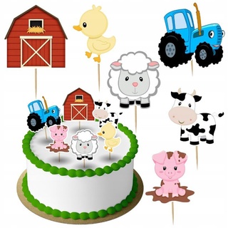 Festivalartikel Tortenstecker Bauernhof,der Farm Topper Set 6 Stk Geburstag Torten Deko Kuchen Junge weiß