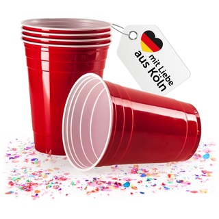 Vivaloo 50 Partybecher wiederverwendbar Original American Red Cups Trinkbecher, Original Größe 16oz (473ml) Getränkebecher - Spülmaschinengeeignete Rote Party Plastikbecher