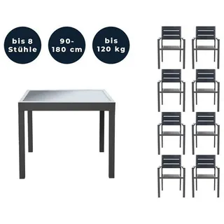 HOME DELUXE Sitzgruppe VERANO MADERA, (1-tlg), im Set Tisch mit 2, 4, oder 6 Stühle Gartenstühle ausziehbarer Tisch grau