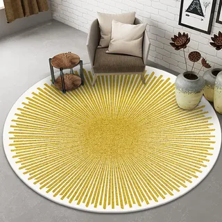 Gelbe Teppich Runde für Wohnzimmer Schlafzimmer 80 cm 100 cm 120 cm 140 cm 160cm 180 cm 200cm Nordische Stil Kreis Teppiche Waschbare rutschfeste Innenmatten Sofa Matte ( Size : Durchmesser 140cm )