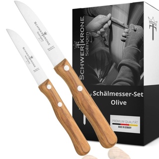 Schwertkrone 2er Messer Set Holzgriff Solingen Germany/Obstmesser Olive Gemüsemesser scharf/Schälmesser Holz Olivenholz 3" + 4" gerade rostfrei