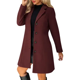 Wolljacke Damen Lang Wollmantel Einreihiger Herbstmantel Umlegekragen Mantel A-Linie Wintermantel Elegant Trenchcoat Herbst Winter Damenmantel - S