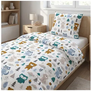 LINKHOFF Kinderbettwäsche Biber Bettwäsche 135x200 + 80x80 cm 2tlg. – Waldtiere, 100% Baumwolle – Kinderbettwäsche Jungen & Mädchen mit Reißverschluss
