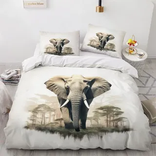 Generisch 3D Elefant Bettwäsche 135x200 cm 2teilig Elefant Bettbezug mit Reißverschluss 100% Mikrofaser Leicht Atmungsaktive Bettwaren Set mit Kissenbezüge 80x80(Muster 1-11)